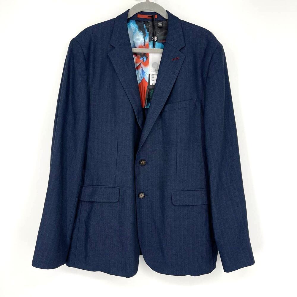Ted Baker Balrhot Linen Herringbone‎ Suit Jacket Navy Size 6 US 2XL
